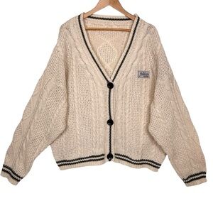 Taylor Swift Folklore Album Cardigan Cream & Black Cable Knit Sweater MD/LG